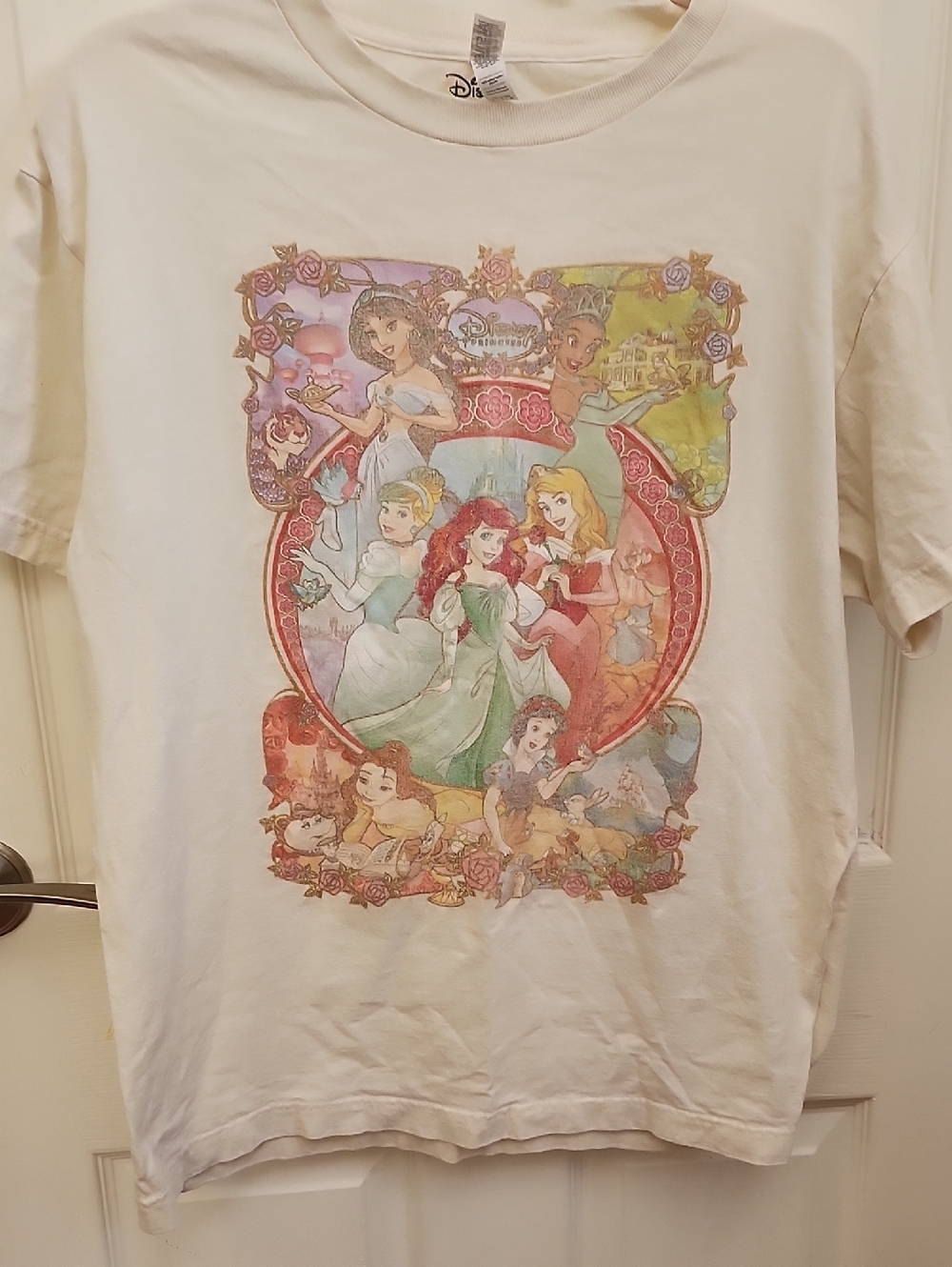 Disney Cream Tee with Pastel Multi-Princess Illustration